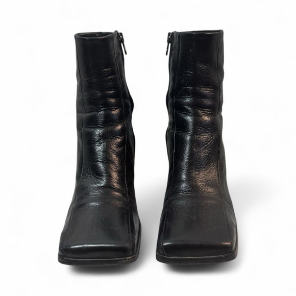 L’ INTERVALLE BLACK SQUARE TOE BLOCK HEEL BOOTS WOMAN MADE IN SPAIN SIZE 39 - Picture 3 of 11